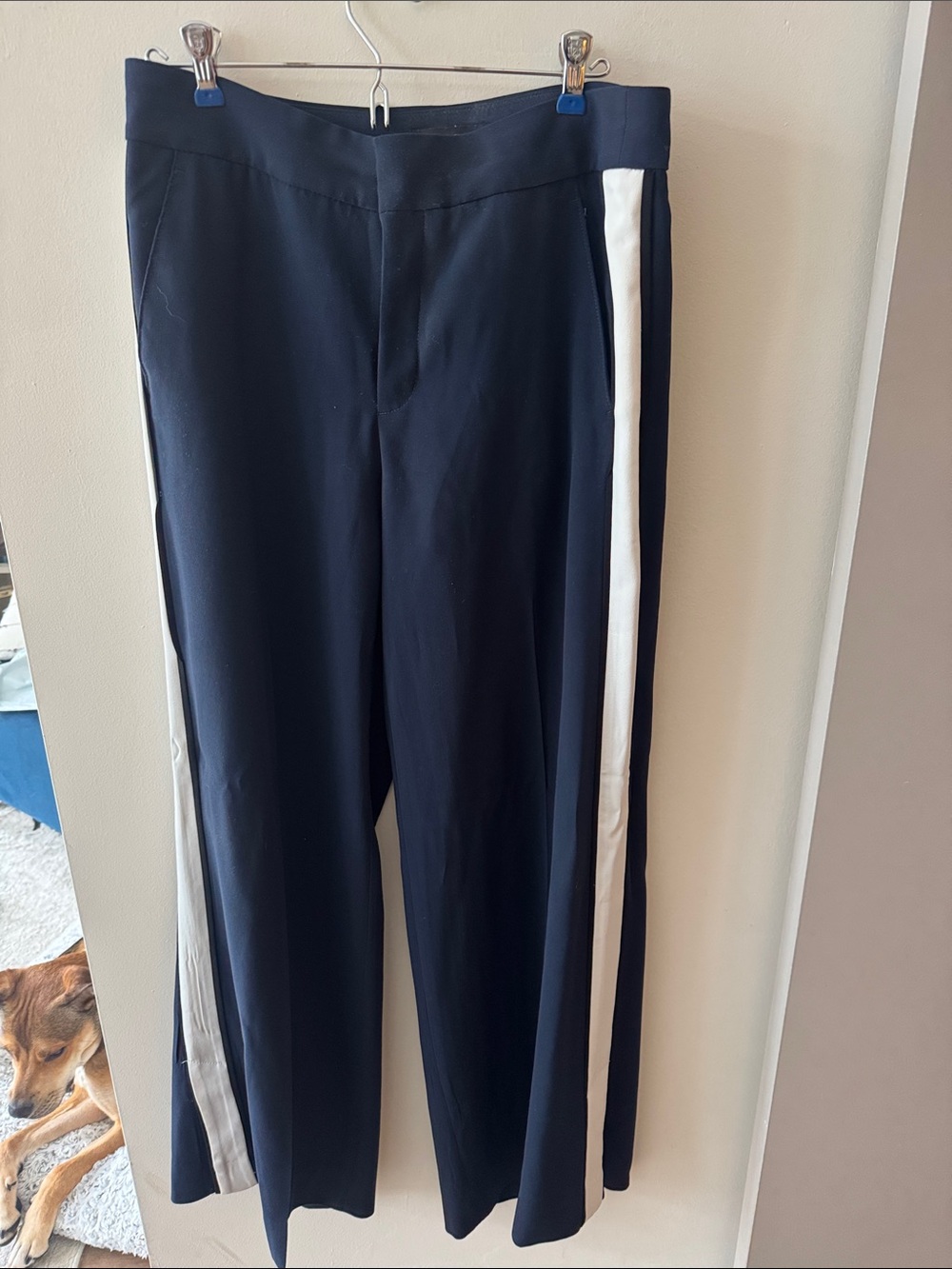 Banana Republic Navy Wide-Leg Pants with White Side Stripes